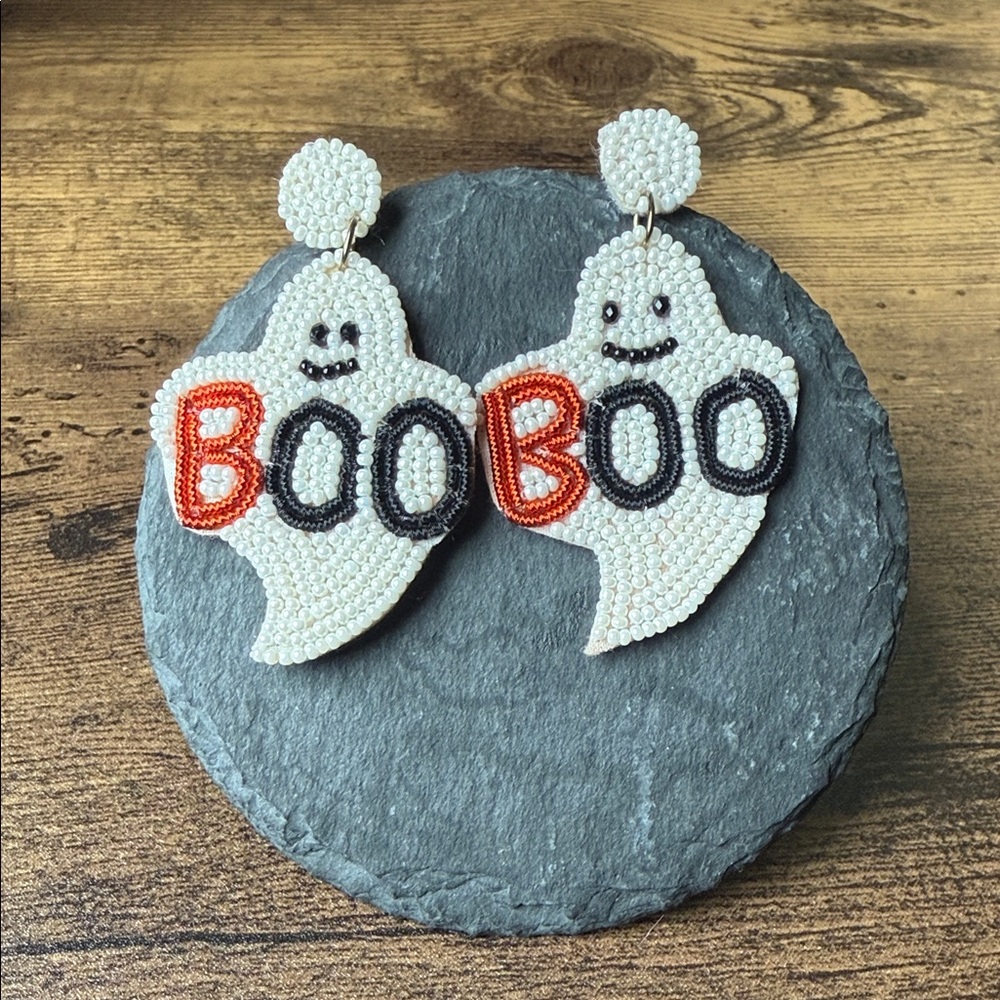 Ghost Beaded Earrings with 'BOO' Design, Halloween Fashion